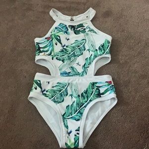 One-piece with leaf & bird design